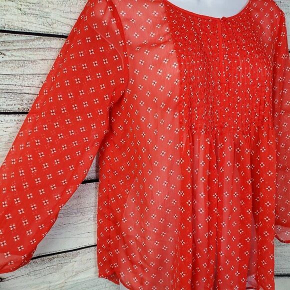 Old Navy Women’s Red Boho Blouse Small Long Sleeve Sheer Floral Print - Picture 2 of 6